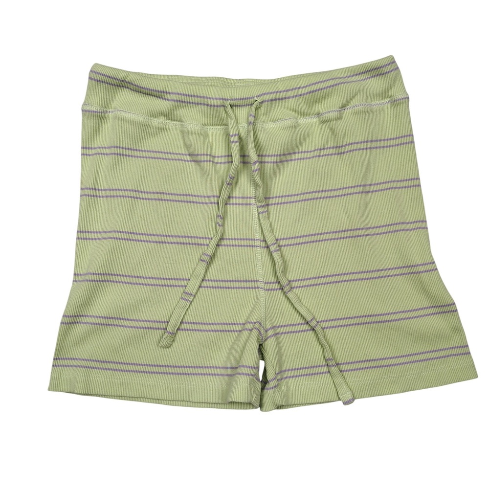 Mighty Fine Lounge Shorts Womens Large Green Striped Ribbed Knit Cotton Blend